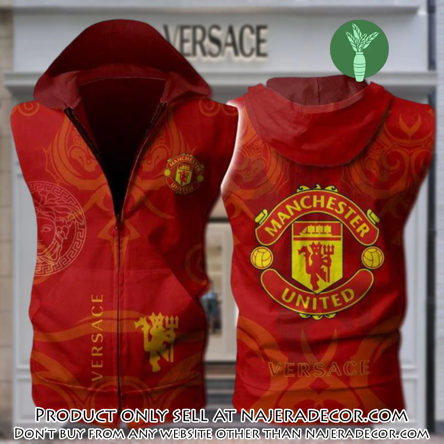 Gianni versace manchester united unisex sleeveless zip up hoodie luxury for men women szh002 njr3145357